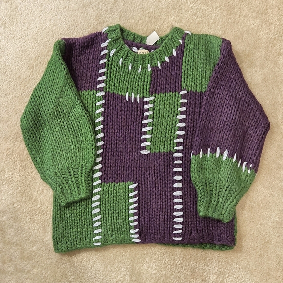POL Clothing | Purple & Green Mardi Gras Oversized Patchwork Sweater | Small - Picture 6 of 10
